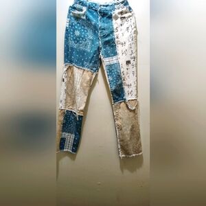 Patchwork Blue and Tan Women's Jeans